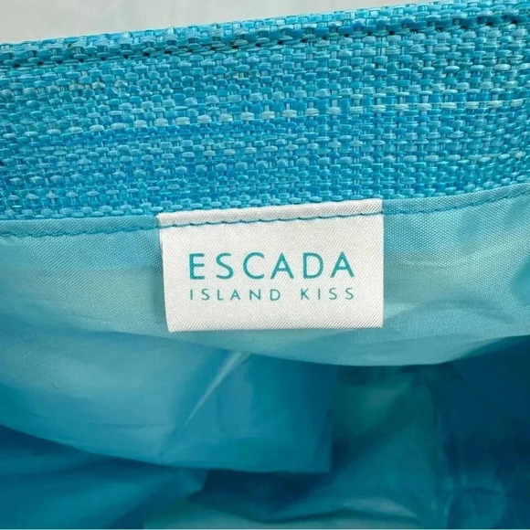 Escada Island Kiss Beach Bag Tote Light Blue Woven Two Handles - Picture 4 of 8